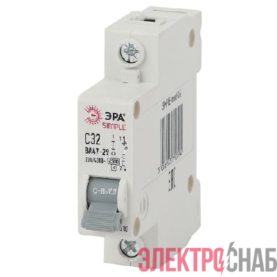 Выключатель автоматический модульный 1п C 32А 4.5кА ВА 47-29 SIMPLE-mod-06 ЭРА Б0039223