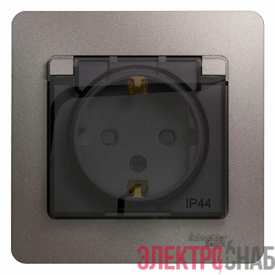 Розетка 1-м СП Glossa 16А IP44 250В с заземл. защ. шторки с крышкой в сборе платина SE GSL001248