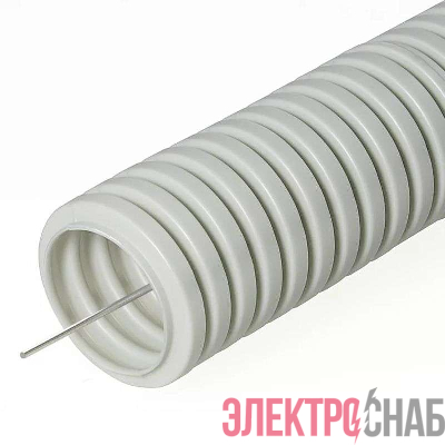 Труба гофрированная ПВХ легкая d20мм с протяжкой "Россия" сер. (уп.100м) Урал Пак ГФ-0101720-100
