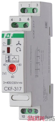 Реле контроля наличия и чередования фаз CKF-317 (монтаж на DIN-рейке 35мм; регулировка порога отключения; 3х400/230+N 8А 1P IP20) F&F EA04.002.006