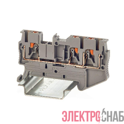 Клемма проходная зажим push-in 3 точки подключения 2.5кв.мм сер. DKC VPR-2.5-TWIN-GY