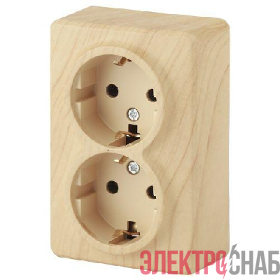 Розетка 2-м ОП Эра Эксперт 11-2206-11 16А IP20 16AX 250В 2х2P+E Schuko защ. шторки сосна Эра Б0020696