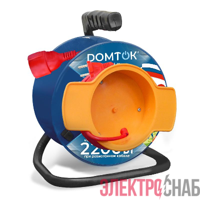 Удлинитель на катушке 1х20м без заземл. 10А IP20 2.2кВт с выносн. розеткой ПВС 2х1 DOMTOK 2427