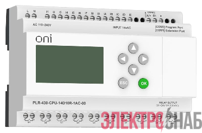 Модуль ЦПУ ПЛК 430 14 DI 10 RO 220В AC с экраном ONI PLR-430-CPU-14D10R-1AC-00