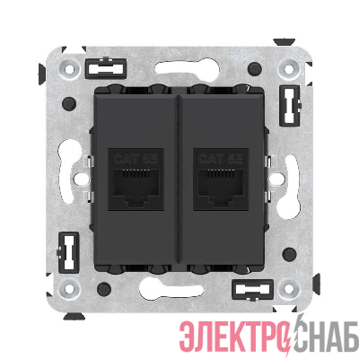 Розетка компьютерная 2-м СП Avanti "Черный матовый" RJ45 кат.5E без шторок механизм DKC 4412664