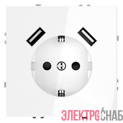 Розетка 1-м СП S70 16А с USB A+A с заземл. защ. шторки механизм бел. глянцевый Voltum VLS040401