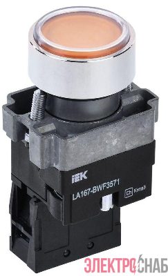 Кнопка LA167-BWF3571 d22мм RC 1НО с подсветкой желт. IEK BBT20-BWF3571-1-12-67-K05