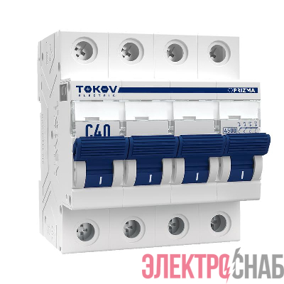 Выключатель автоматический модульный 4п C 40А 4.5кА PRIZMA TOKOV ELECTRIC TKE-PZ45-MCBI-4-40-C