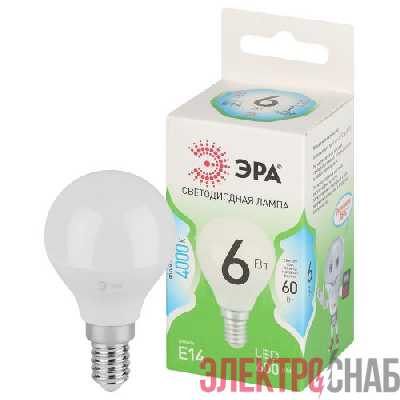 Лампа светодиодная GREEN LINE P45-6W-840-E14 GL 6Вт шар 4000К яркий свет бел. E14 Эра Б0067028