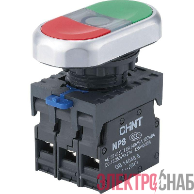 Кнопка двойная NP8-11SD 1НО+1НЗ желт. AC 110В-220В(LED) IP65 (R) CHINT 667175