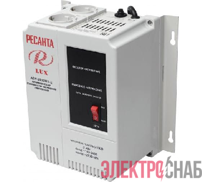 Стабилизатор напряжения АСН-2000 Н/1-Ц Lux 1ф 2кВт IP20 настен. релейный с двумя розетками Ресанта 63/6/15