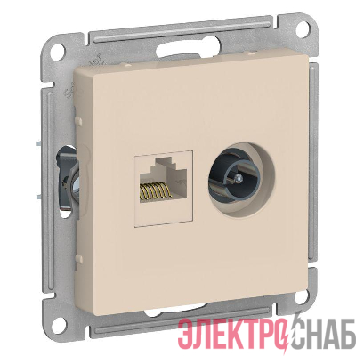 Розетка компьютерная + телевизионная 2-м AtlasDesign RJ45 кат.5E + TV механизм беж. SE ATN000289