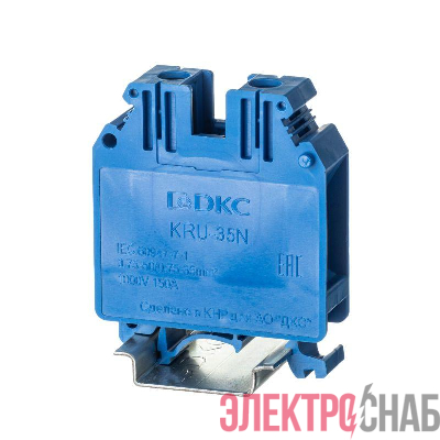 Клемма проходная винтовой зажим 2 точки подключения 35кв.мм син. DKC KRU-35N-BU
