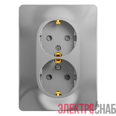 Розетка 2-м СП Glossa 16А IP20 с заземл. защ. шторки в сборе алюм. SE GSL000326