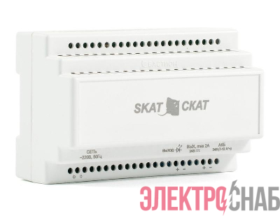 Источник вторичного электропитания SKAT-24-2.0-DIN резервированный 24В 2А пласт. корпус под DIN рейку 35мм (без АКБ; под 2 АКБ по 7 Ач) Бастион 585