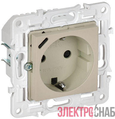 Розетка SKANDY 18Вт 16А с заземл. защ. шторки с USB C SK-R17B беж. IEK SK-R14-16-U14-018-K10