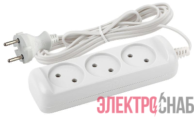 Удлинитель 3х5м без заземл. 6А IP20 UX-3-5m 1.3кВт ШВВП 2х0.75 Эра Б0035749