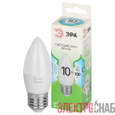 Лампа светодиодная GREEN LINE B35-10W-840-E27 GL 10Вт свеча 4000К яркий свет бел. E27 Эра Б0067096