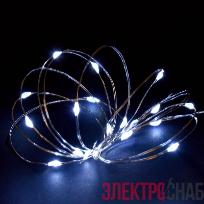 Гирлянда "Роса" 2м 20LED бел. IP20 провод прозр. шнур 0.3м 2AA IEK LGDB500-2-020-02-T-B-20