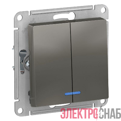 Выключатель 2-кл. СП AtlasDesign 10А IP20 (сх. 5а) 10AX с подсветкой механизм сталь SE ATN000953