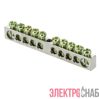 Шина PEN &quot;ноль-земля&quot; 6х9 10 отверст. цинк крепеж по центру PROxima EKF sn1-63-10