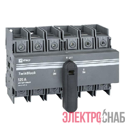 Рубильник 3п 125A реверсивный c рукояткой для прямой установки TwinBlock EKF tb-s-125-3p-rev