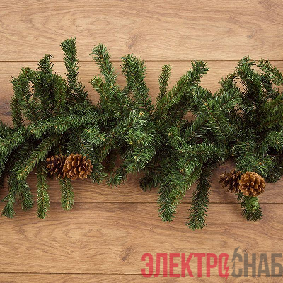 Гирлянда "Еловый шлейф с шишками" 2.7м d36см IP44 300 веток с шишками объем 36см Neon-Night 307-221