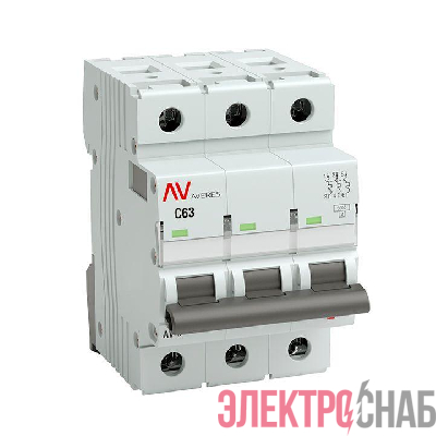 Выключатель автоматический модульный 3п C 63А 10кА AV-10 AVERES EKF mcb10-3-63C-av