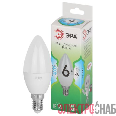 Лампа светодиодная GREEN LINE B35-6W-840-E14 GL 6Вт свеча 4000К яркий свет бел. E14 Эра Б0067109