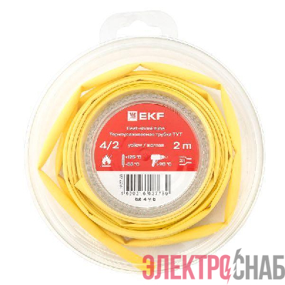 Трубка термоусадочная ТУТ нг 4/2 желт. ролик 2 м EKF tut-4-y-b