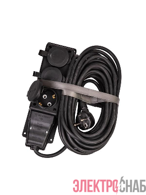 Удлинитель на каучуковой колодке 3х10м 16А IP44 250В 4кВт каучук КГ 3х2.5 черн. УХз16 Россия КОСМОС YKsm10m-3g(16A)KG-B
