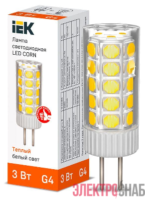 Лампа светодиодная CORN 3Вт капсула 3000К G4 12В керамика IEK LLE-CORN-3-012-30-G4