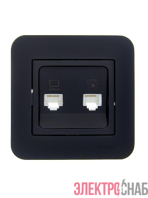 Розетка компьютерная+телефонная 2-м СП ASTI RJ45 + RJ11 в сборе черн. бархат LEZARD 7081-4242-143