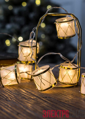 Гирлянда светодиодная &quot;Барабаны&quot; pvc 5х4см 10LED тепл. бел. 1.8+0.3м КОСМОС KOC_GIR-B117