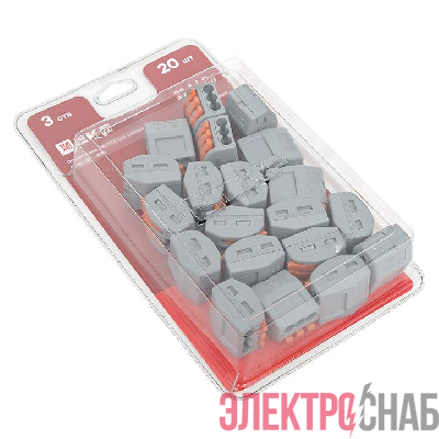 Клемма строительно-монтажная СМК 222-413 с рычагом 3 отверстия (блист.20шт) PROxima EKF plc-smk-413b-20