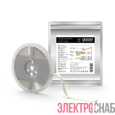 Лента светодиодная Elementary 5050/60-SMD 14.4Вт/м 3000К тепл. бел. IP20 510лм/м 12В 10мм (уп.5м) GAUSS 355000114