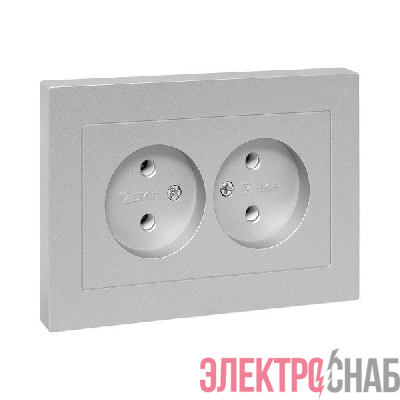 Розетка 2-м СП Эпика 16А без заземл. без защ. шторок с рамкой механизм алюм. EKF UP1-SOA-200