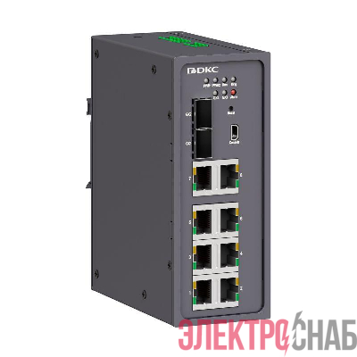 Коммутатор промышленный управляемый 2х100Base-X 1000Base-X 10/100/1000Base-T(X) SFP слота: 8х10/100Base-T(X) портов RJ45 консольный порт Mini USB 24-48В DC (18-72В DC) с резервированием DKC N2000-2GX8T-P1