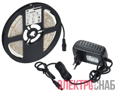Комплект светодиодной подсветки "Сделай сам" DIY (лента LED 5м LSR-2835WW60-4.8-IP65-12В + драйвер + выключатель) IEK LSR1-1-060-65-1-05-S1