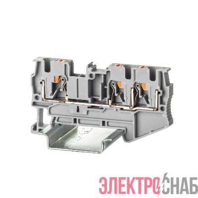 Клемма проходная зажим push-in 3 точки подключения 4кв.мм сер. DKC VPR-4-TWIN-GY