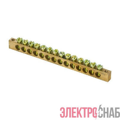 Шина PEN "ноль-земля" 6х9 14 отвер. латунь крепеж по краям PROxima EKF sn0-63-14-k