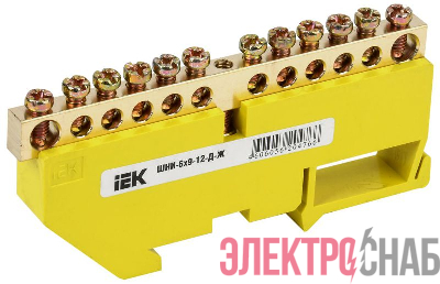 Шина PE &quot;земля&quot; на DIN-изоляторе ШНИ-6х9-12-Д-Ж IEK YNN10-69-12D-K05