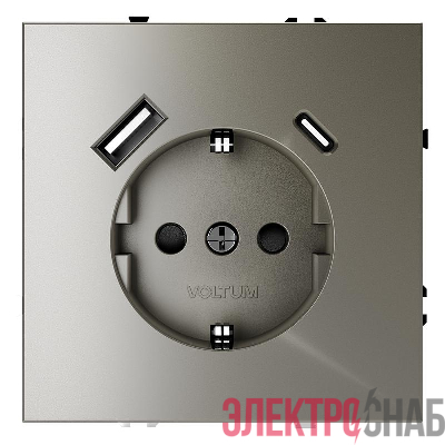 Розетка 1-м СП S70 16А с USB A+С с заземл. защ. шторки механизм шелк Voltum VLS040504