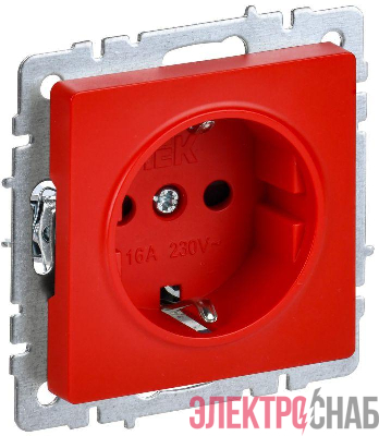 Розетка BRITE РС14-1-0-БрК 16А с заземл. защ. шторки механизм красн. IEK BR-R14-16-K04