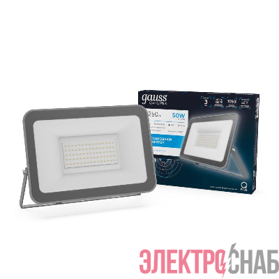 Прожектор светодиодный Qplus 50Вт 6500К IP65 5250лм 200-240В ДО графит. GAUSS 690511350
