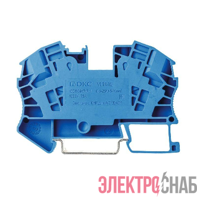 Клемма проходная зажим push-in 2 точки подключения 16кв.мм син. DKC VPR-16-BU