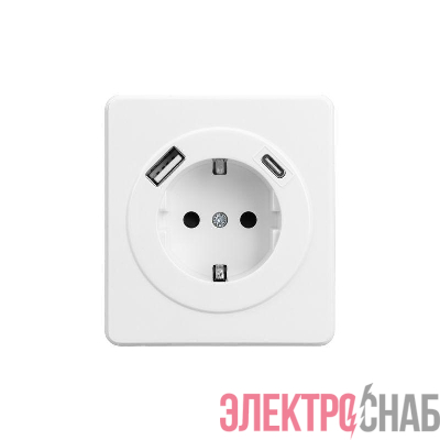 Розетка 1-м СП ROUND MIELE 16А с заземл. защ. шторки с USB A+C быстрой зарядки 5В/3А перламутр Kranz KR-78-0704-1
