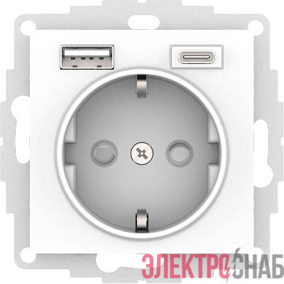 Механизм розетки ATLASDESIGN 16А с 2 USB A+C 5В/2.4А 2х5В/1.2А бел. SchE ATN000132