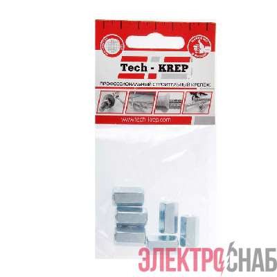 Гайка соединительная М6 цинк. DIN 6334 (уп.6шт) пакет Tech-Krep 112282