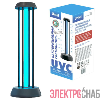 Облучатель бактерицидный ультрафиолетовый UGL-T01A-36W/UVCO BLACK настольный с озонированием 185нм с лампой корпус черн. Uniel UL-00007264